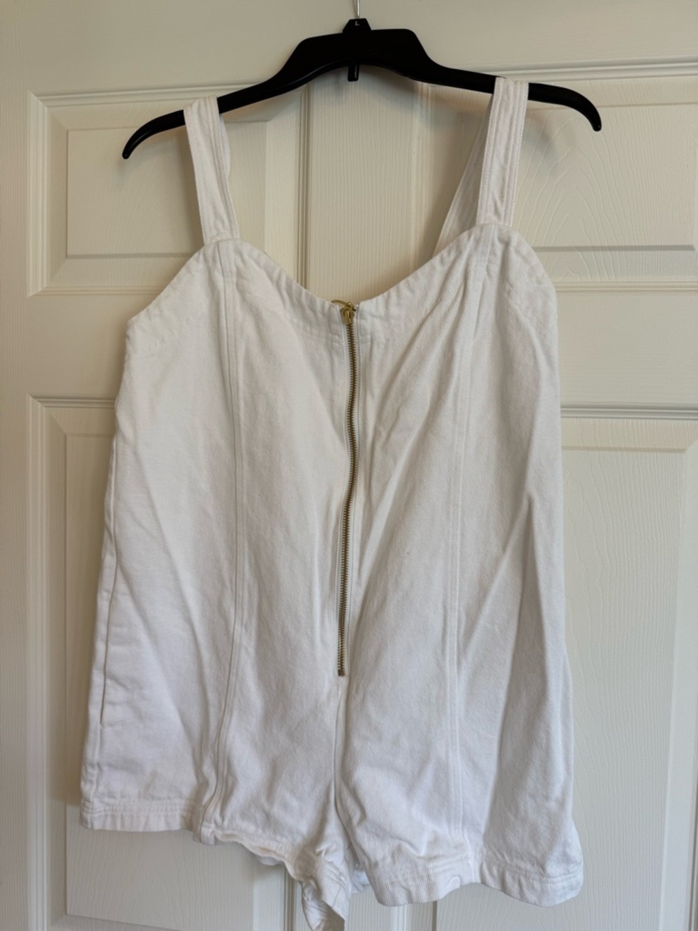 Show Me Your MuMu White Denim Zip-Front Romper Shorts